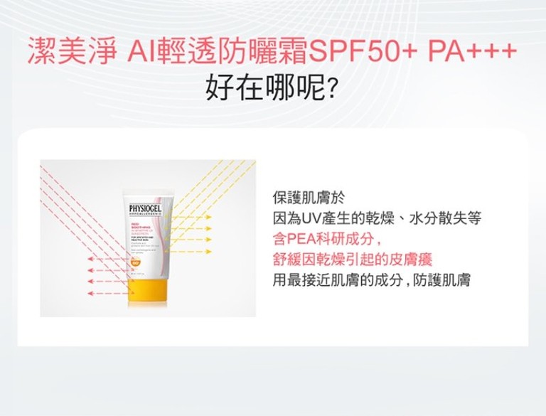 Physiogel潔美淨 AI清透防曬霜SPF50+ PA+++ AI冰鎮精華露 AI精華液 